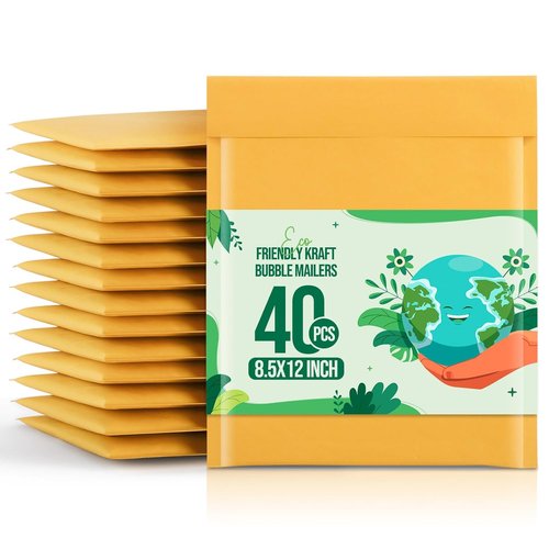Fuxury Kraft Bubble Mailers - 8.5x12 Inch | 40 Pack Self-Seal Padded Envelopes for Small Business - Yellow