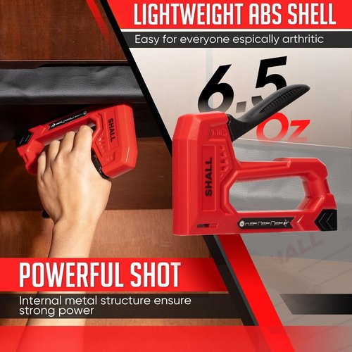 SHALL Light Duty Staple Gun - Red Upholstery Stapler with 1600 JT21 Staples & Remover | Ideal for Crafts & DIY