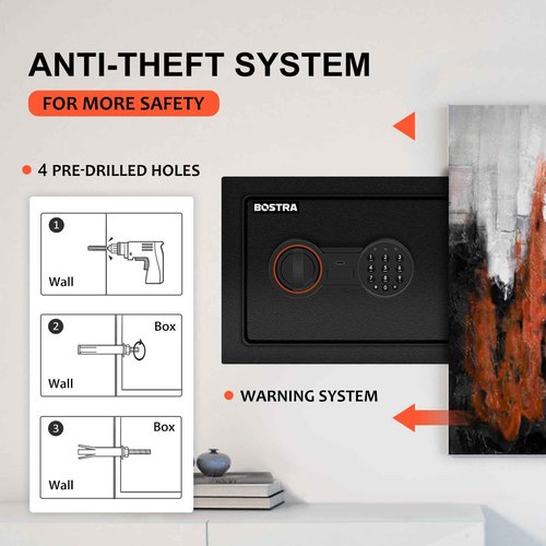 Bostra Fireproof Safe Box with Sensor Light, Digital Keypad, for Home - 0.5 Cubic Small Safe with Keys & Pass Code for Cash, Jewelry
