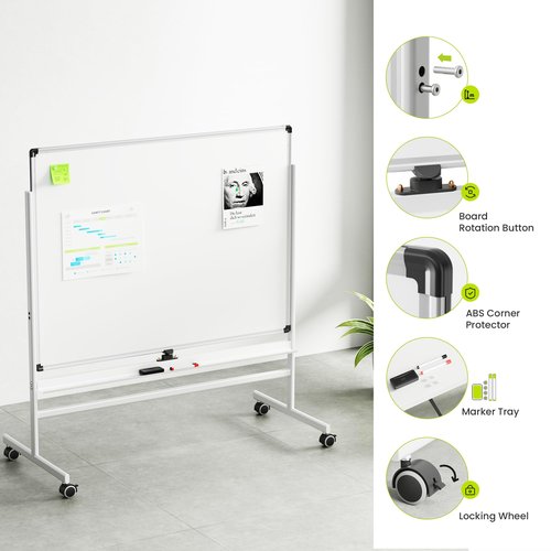 VUSIGN 36" x 48" Mobile White Board on Wheels, Double Side Dry Erase Board with Stand, Large Aluminum Frame Standing Rolling Whiteborad for Office, Home,School