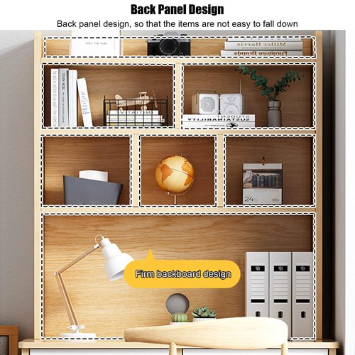 SUZEPER Wooden Computer Desk with Hutch, Writing Study Desk with Bookshelf and Drawers, Space Saving Home Office Desk with Storage Shelves for Small Space Workstation(31" L x 20" W x 71" H, A)