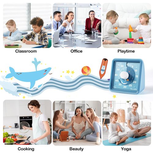 Secura 60-Minute Visual Countdown Timer for Kids & Classroom, Pomodoro Time Management Tool (Blue & Blue)