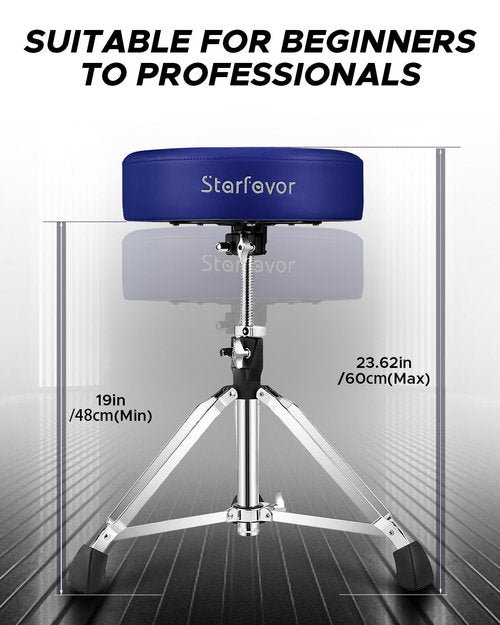 Starfavor Drum Throne Adjustable, Drum Stool Padded Drum Seat, Rotatable Drum Chair with Double Braced Anti-Slip Feet, Crimson Color, Blue, ST-650 Stone