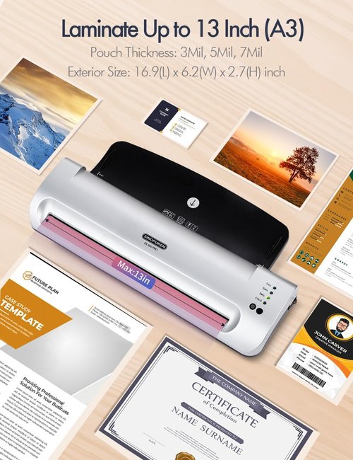 Skiennix 13-Inch Laminator Machine - Quick Warm-Up, Jam-Free ABS, Built-In Trimmer & 10 Pouches