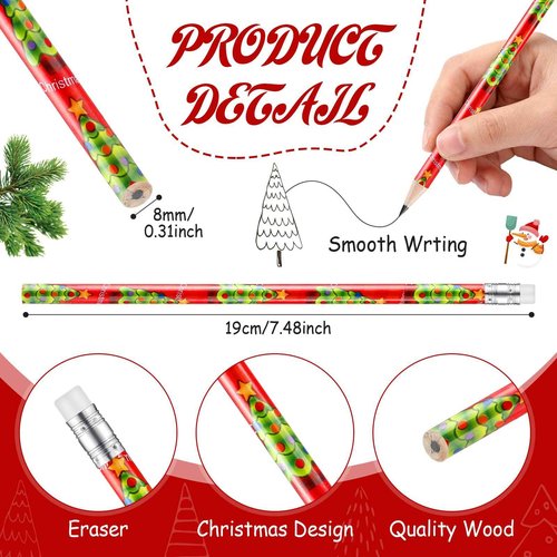 Yexiya Christmas Pencils Bulk for Kids Colorful Wood Pencils with Erasers, Snowman, Santa and Elk Design for Office School,12 Styles(336 Pcs)