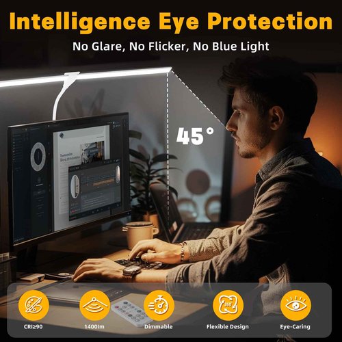 Peloite LED Desk Lamp for Home Office, 50 Brightness & Temperature Modes, Eye Protection, Dual Head Dimmable Table Light, 360° Adjustable Gooseneck with Clamp Remote Control, 90% Energy Saving (White)