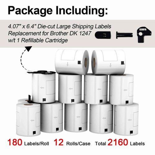 2160 Labels 4.07"x6.4" Shipping Thermal Label Replacement for Brother DK-1247 Used with Brother QL-1100 QL-1050 QL-1050N QL-1060N Printer, Misofuki 12 Roll 103mmx164mm Die-Cut White Label with 1 Frame