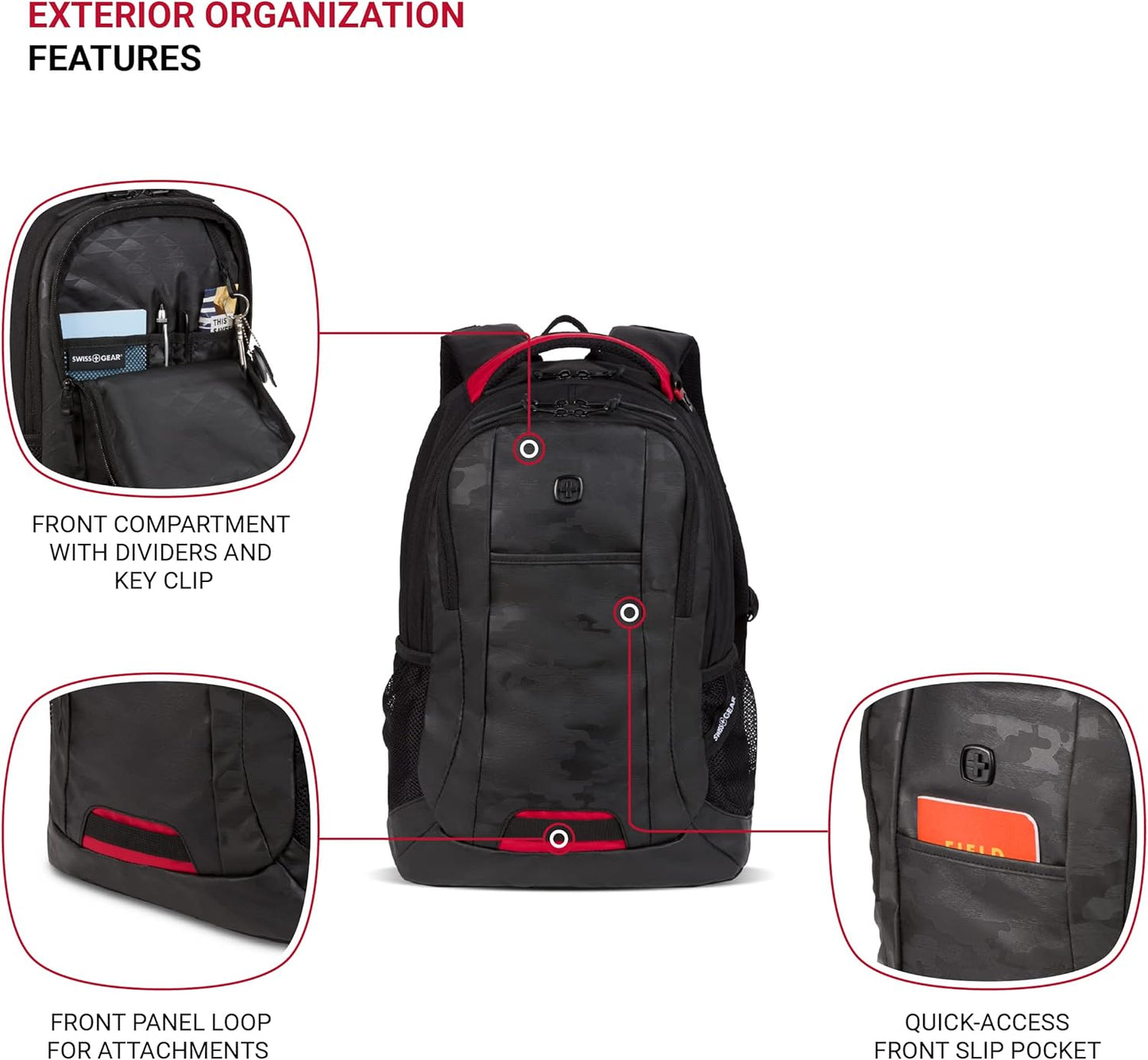 SWISSGEAR 18-Inch Laptop Backpack - Fits 16-Inch Laptops, Travel Daypack with Organizer Pockets & Padded Straps - Camo Noir