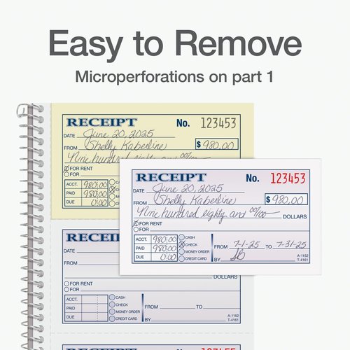 Adams Money and Rent Receipt Book - 2-Part Carbonless, 5-1/4" X 11" - Spiral Bound, 4 Receipts Per Page, 300 Sets per Book, 3 Pack