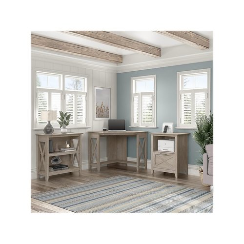 Bush Furniture Key West Lateral File Cabinet with Shelf in Washed Gray