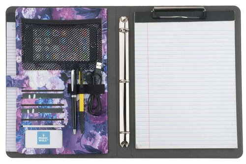 XIAOZHI Professional Portfolio, Floral Painting PU Leather Binder Padfolio, Business Planner Organizer with 3-Ring Binder, Purple, 9.5 x 9.5 x 12.8