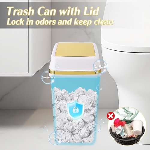 WSBArt Bathroom Trash Can with Lid 4 Gallon Trash Can with Swing Lid Small Garbage Can White Bathroom Garbage Can with 300 Counts Trash Bags for Kitchen Bedroom Office Dorm