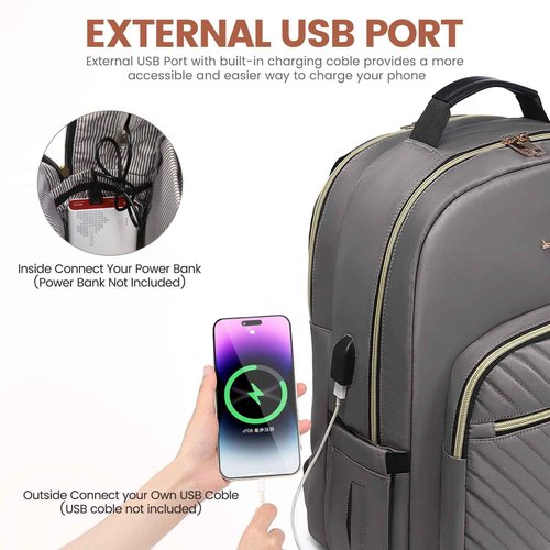 LOVEVOOK Laptop Backpack for Women 18.4 inch,Cute Womens Travel Backpack Purse,Professional Laptop Computer Bag,Waterproof Work Business College Teacher Bag Carry on Backpack with USB Port,Purple Gray