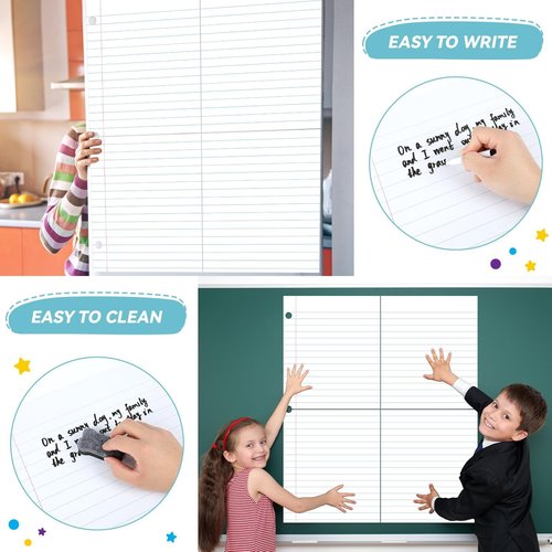 Jumbo Magnetic Dry Erase Notebook Paper 24x28in Magnet Handwriting Lined Paper for Classroom Whiteboard Writing Chart Giant Magnetic Newsprint Handwriting Story Paper Homeschool Teaching Supplies