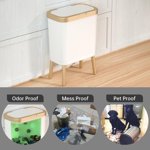 TODAYGO Housewife-Parent Wastebasket: 4 Gallon Trash Can with Lid - Kitchen Bathroom Garbage Bin, Waterproof & Childproof Design, Easter Home Organization (White)