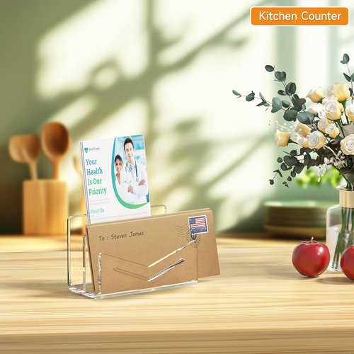 Beego Clear Acrylic Envelope & Mail Organizer - 2 Compartments for Desk Organization | Stylish Letter Holder