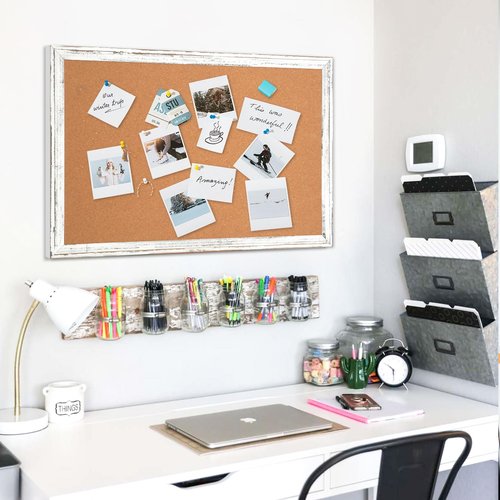 DOLLAR BOSS White Cork Board for Wall - 36 X 24 Inches, Rustic Wooden Frame Bulletin Board, Decorative Hanging Pin Board for Office & Home Decor