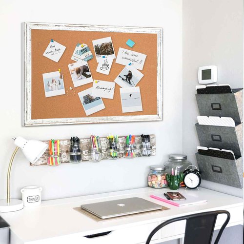 DOLLAR BOSS White Cork Board for Wall - 48 X 36 Inches, Rustic Wooden Frame Large Bulletin Board, Decorative Hanging Pin Board for Office & Home Decor
