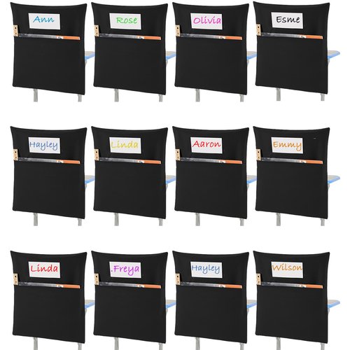 Sanwuta 24 Pcs Chair Pockets for Classrooms - 19 x 17 Inch Student Chair Pockets with Name Tag Classroom Seat Organizer for Kindergarten Primary School Home(Black)