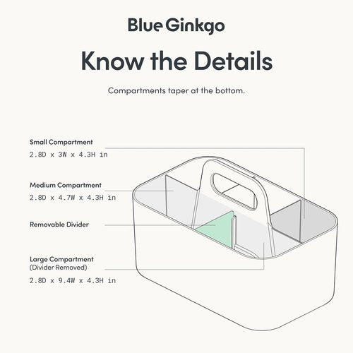 BLUE GINKGO Stackable Organizer Caddy – Korean-Made Portable Tote for Bathroom, Office, Crafts, or School Supplies (Rectangle, White)