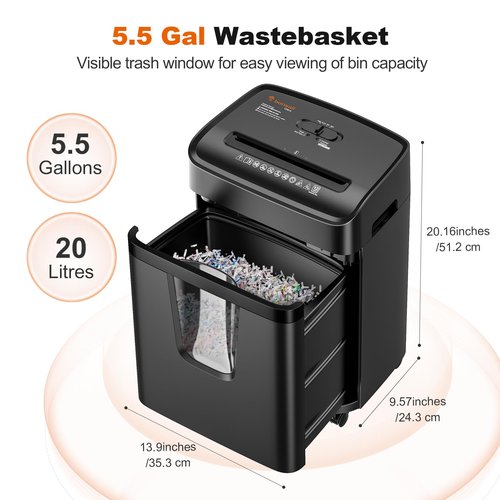 Bonsaii 12-Sheet Micro-Cut Paper Shredders for Home Office, Heavy Duty Document Shredder with 5.5 Gallon Pullout Bin for CD/Credit Card/Staple, 30 Mins Continuous Run Time, P-4 High Security, C282-B