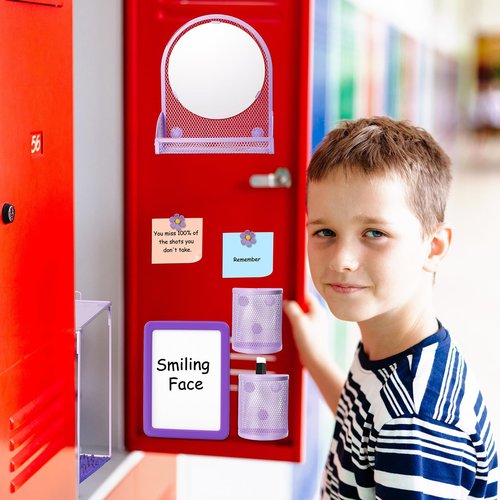 12 Pcs Locker Organizer Kit, First Day of School Essentials Includes Locker Shelf Rug Magnetic Mirror Magnetic Pen Holder Whiteboard Marker and Nails Locker Decoration for Classroom School (Purple)