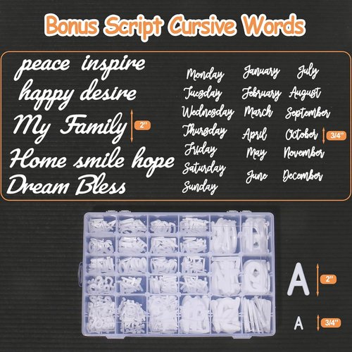 559 Extra White Letters - Changeable Felt Board Organizer with Cursive Words & Pre-Cut Plastic Letters