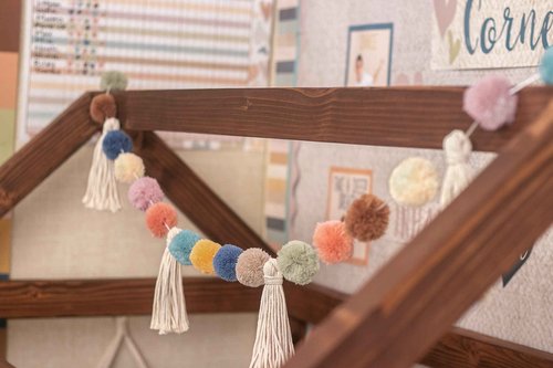 Light Mauve Better Than Paper® Bulletin Board Roll & Everyone is Welcome Pom-Poms and Tassels Garland (TCR7157)