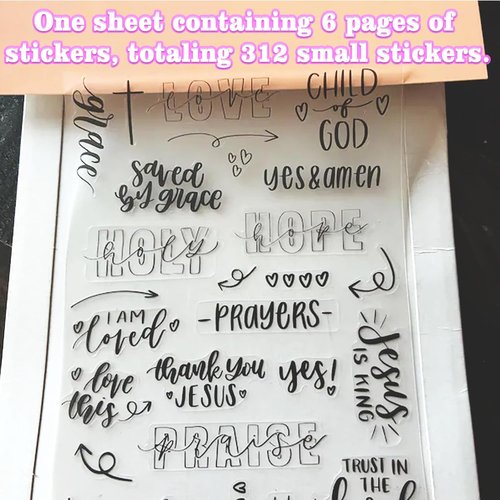 Clear Bible Journaling Stickers - 312 PCS Transparent Scripture & Faith Stickers for Prayer Journals