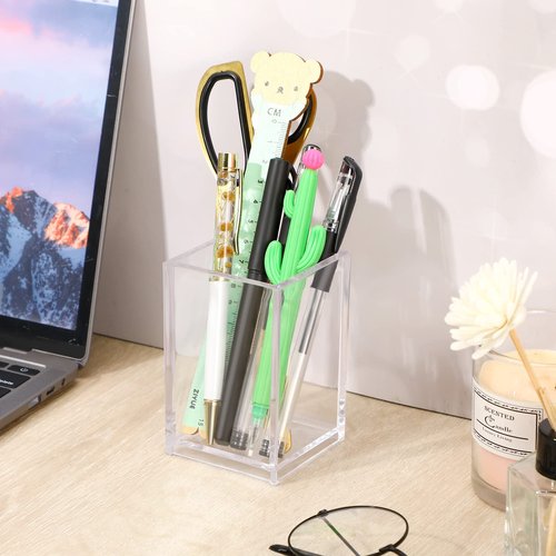 8 Pack Clear Acrylic Pen Holder Cup Makeup Brush Holder Desk Goth Accessories Holder Acrylic Clear Container Organizer for Office School Home Supplies