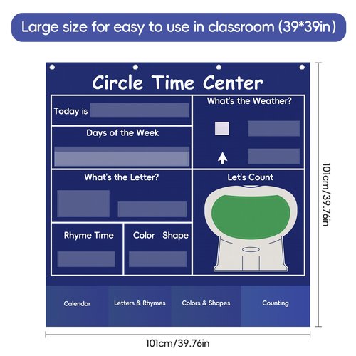 Ottkids Circle Time Learning Center Classroom Pocket Chart,Circle Time Calendar Preschool Include 224 Cards, Educational Pocket Chart Material,Learning Calendar Weather Letter Counting Color Shape