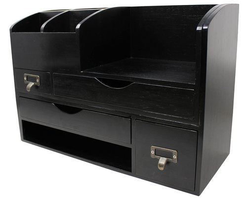 Executive Office Solutions Adjustable Wooden Desk Organizer For Desktop, Tabletop, Office or Counter – Wood Storage Shelf Rack For Office Supplies, Desk Accessories, or Mail – Black
