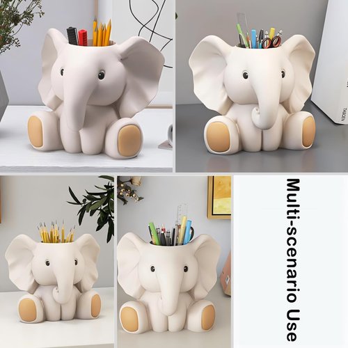 ZKSYLSM Elephant Pencil Holder, Cute Resin Pen Cup Desk Organizer, Decorative Animal Statue Pen Holder for Office, Home Workspace and Gift for Elephant Lovers