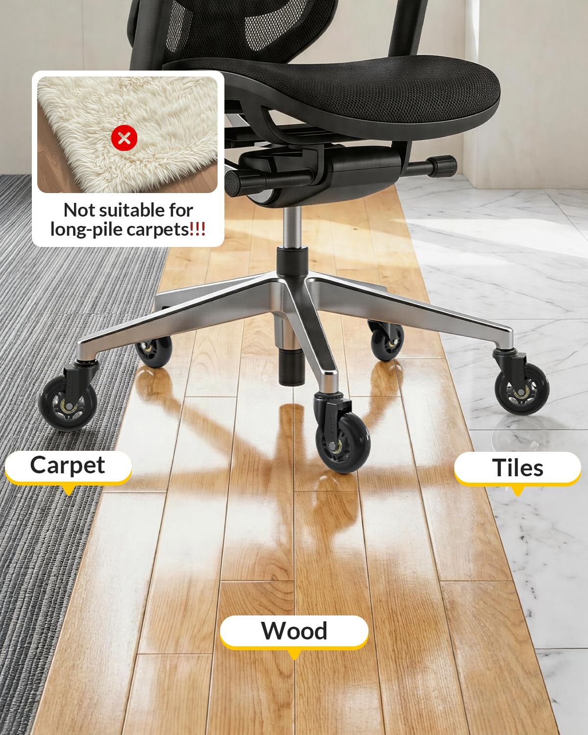 HOLKIE Office Chair Wheels Roller Blade Caster 11x22mm All Black 3 Inch Chair Wheels for Office Rubber Rolling Set of 5 for Carpet Hardwood Floors Gaming Smooth & Silence Gliding