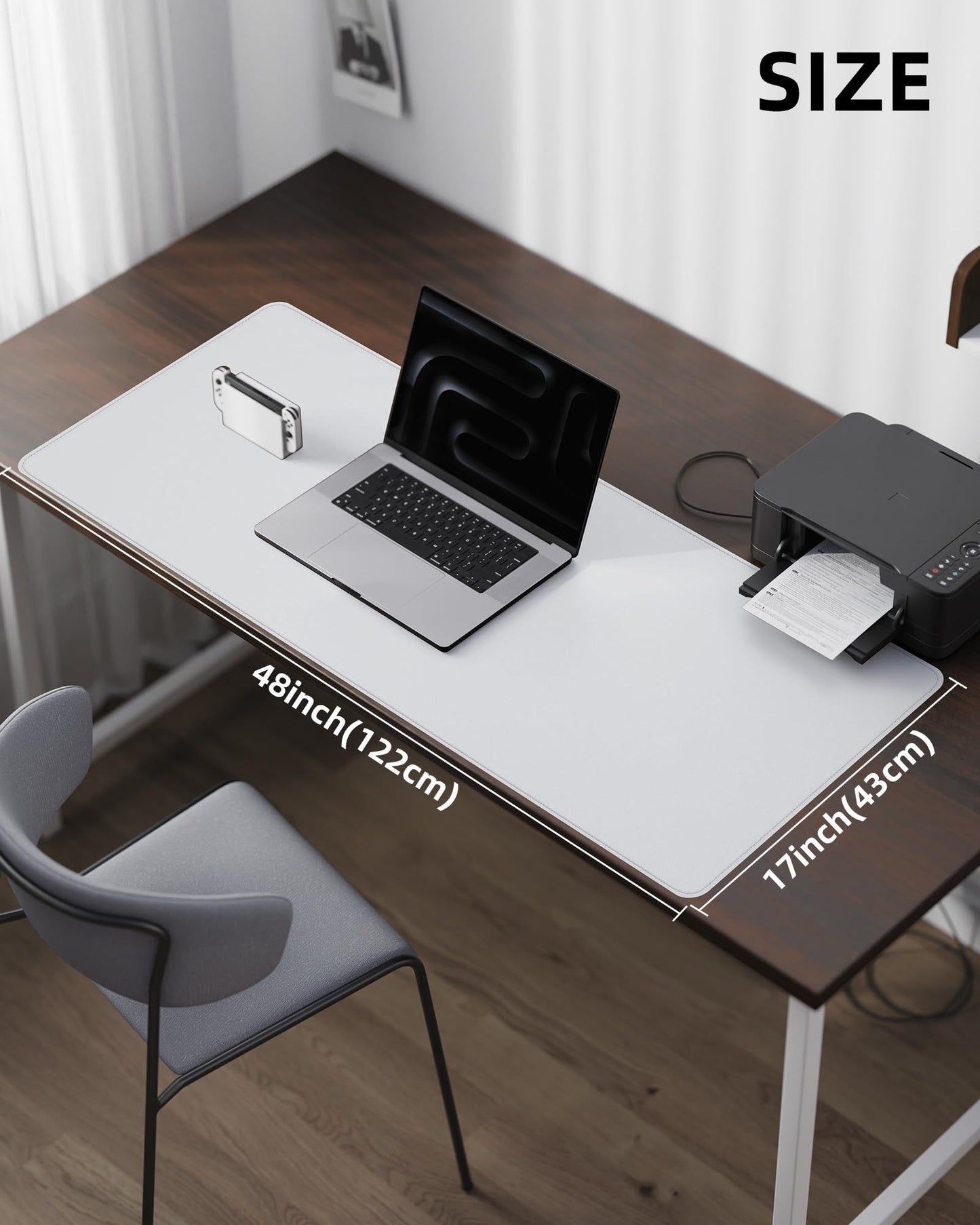 Leather Desk Pad Protector- 48" x 17" Office Desk Mat, Non-Slip PU Leather Mouse Pad, Waterproof Desk Blotter Mat, Desk Cover for Office and Home (Ivory White)