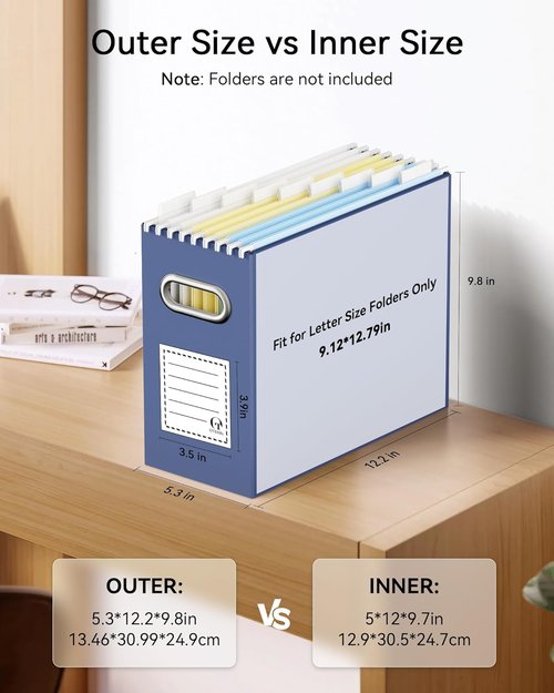 Oterri File Organizer Box - Letter Size Hanging File Holder for Home & Office | Navy - 2 Packs