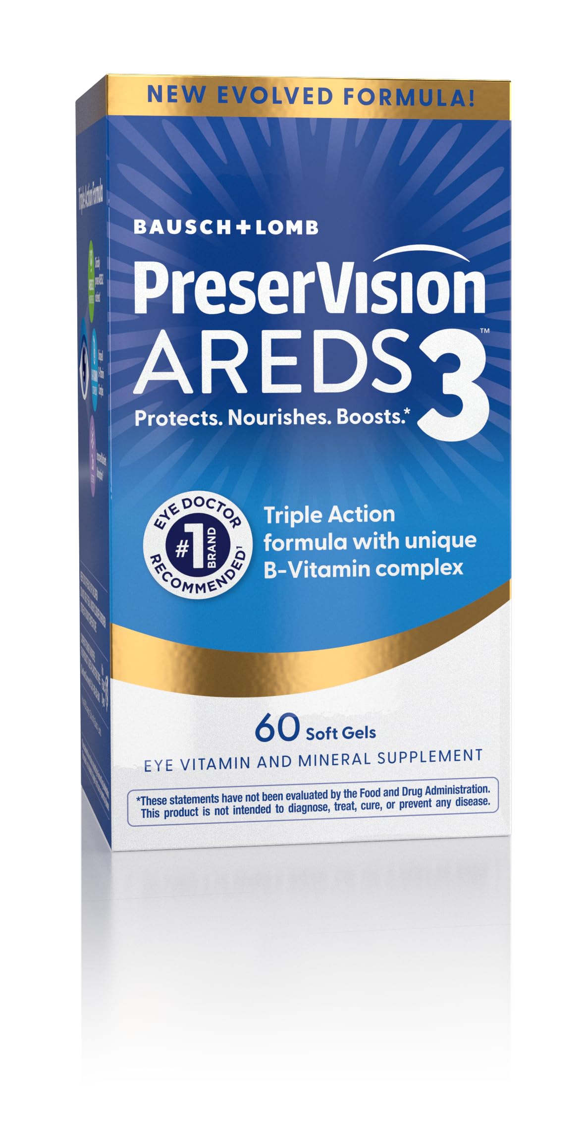 PreserVision AREDS3 Eye Vitamins, #1 Eye Doctor Recommended Brand, 3-in-1 Macular Supplement, 60 Softgels
