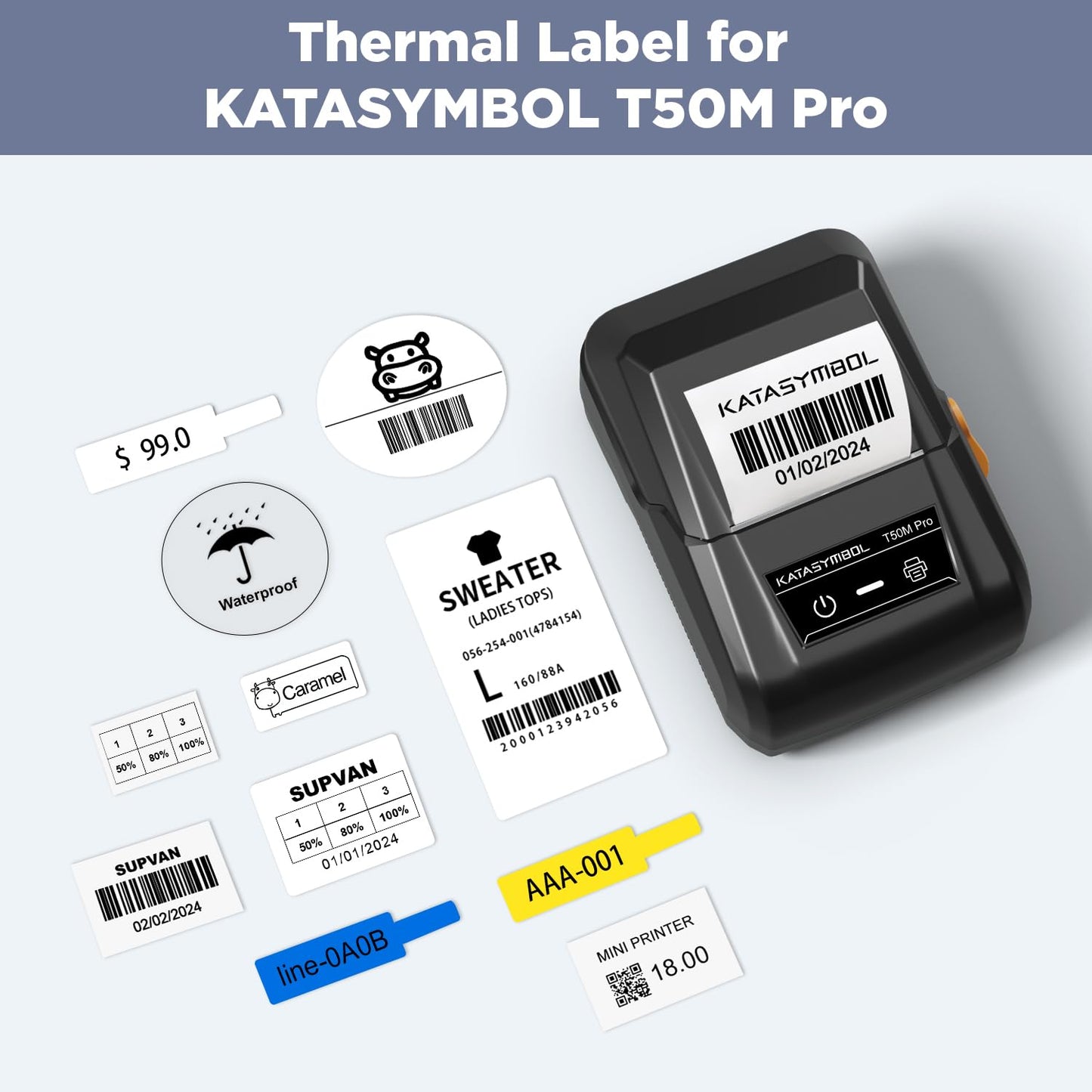 SUPVAN T50M Series Label Maker Thermal File Label, 0.98'' × 0.51'' + 0.59'' (25 × 13 + 15 mm) 100 PCS/Roll Genuine Laminated Waterproof Oilproof Adhesive Auto Detect Labels, Black on Yellow
