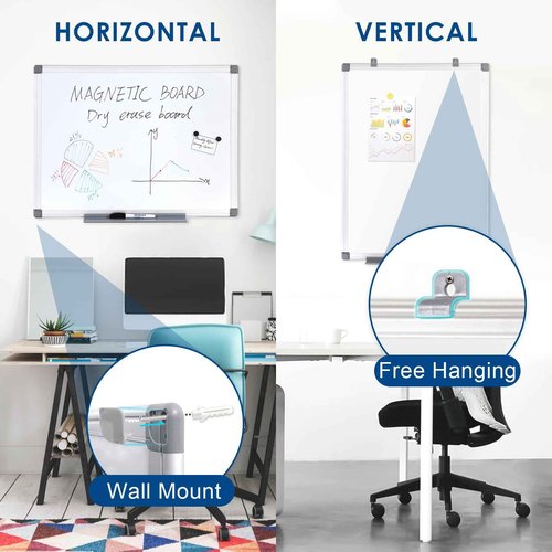 SWANCROWN Magnetic Dry Erase Board 48 x 24 Inches - Large White Board, Silver Aluminum Frame, 4' x 2' Writing Whiteboard for Walls, Home Office, School, Studio