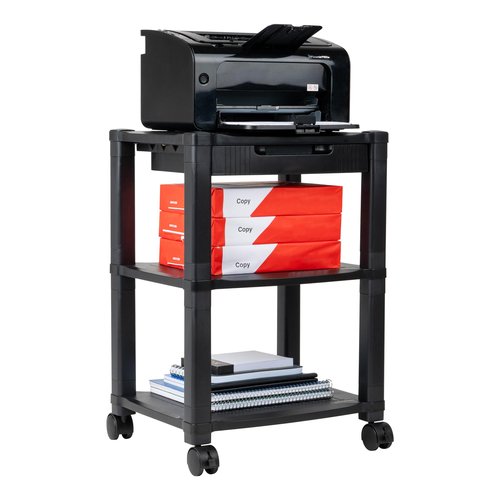 Mind Reader Rolling Printer Cart, Utility Cart, Printer Stand, Desk Storage, Office, 17.25"L x 13.5"W x 24.5"H, 3-Tier, Black