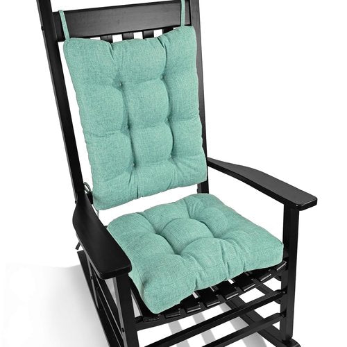 BUYUE Chair Cushion Set for Rocking Chair, Back Pillow & Seat Cushion with Ties, Original Woven Fabric Non-Slip Chair Pads for Elderly Sitting, Light Green