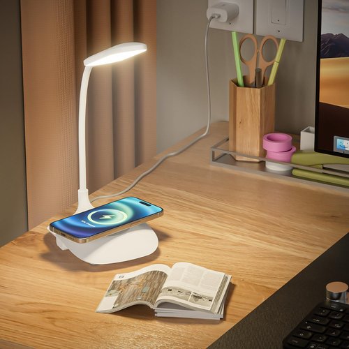 LED Desk Lamp Wireless Charging Desk Lamp with Touch Control Dimmable Office Desk Light Eye-caring Office Lamp with Adjustable Gooseneck Table Lamp, Reading Lamp Table Lamp for Bedroom Bedside Study