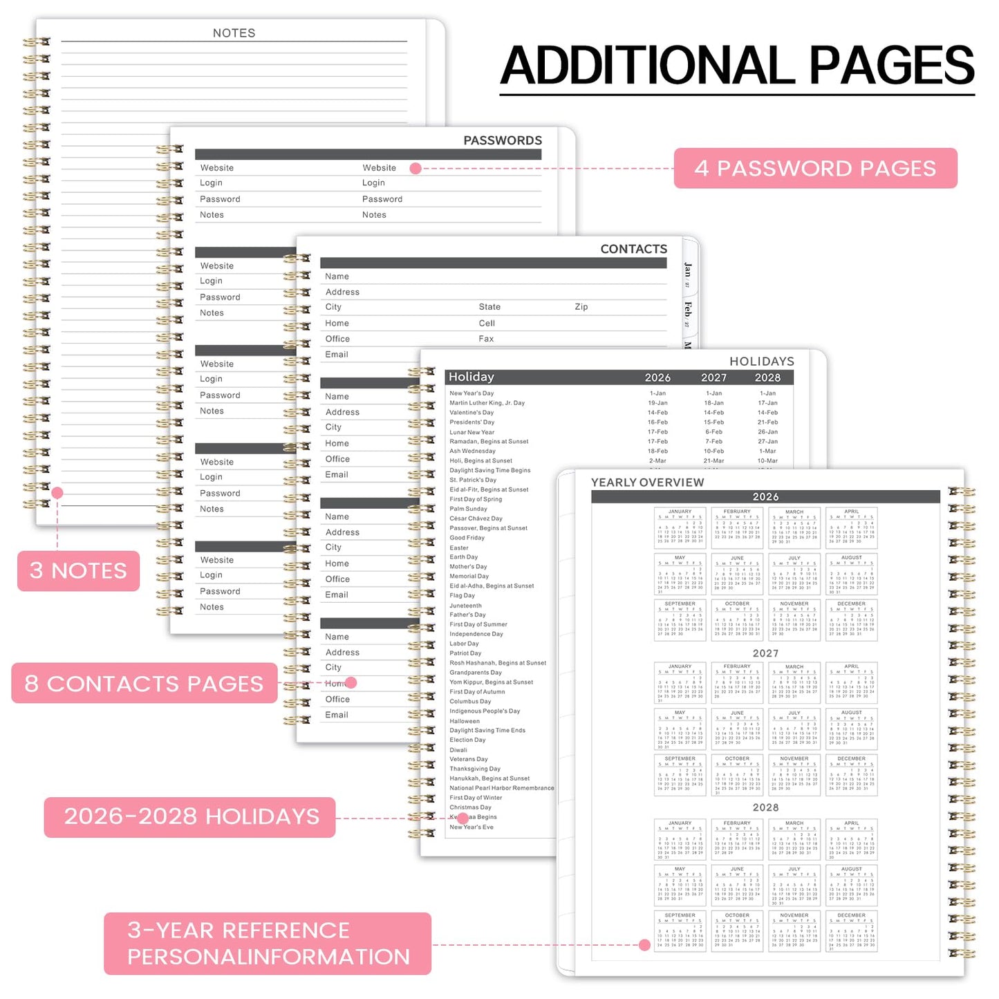 2026-2028 Monthly Planner - 2 Year Monthly Planner/Calendar 2026-2028, JULY 2026 - JUNE 2028, 9" x 11", 24 Months, Tabs, Two-sided Back Pocket, Holidays, Twin-Wire Binding, Note Pages, Perfect for School Office Supplies
