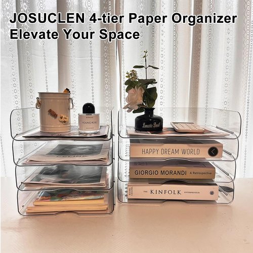JOSUCLEN Paper Organizer, Set of 4 File Organizer for Desk, Paper Storage Organizer Acrylic, Desk Organizers and Accessories