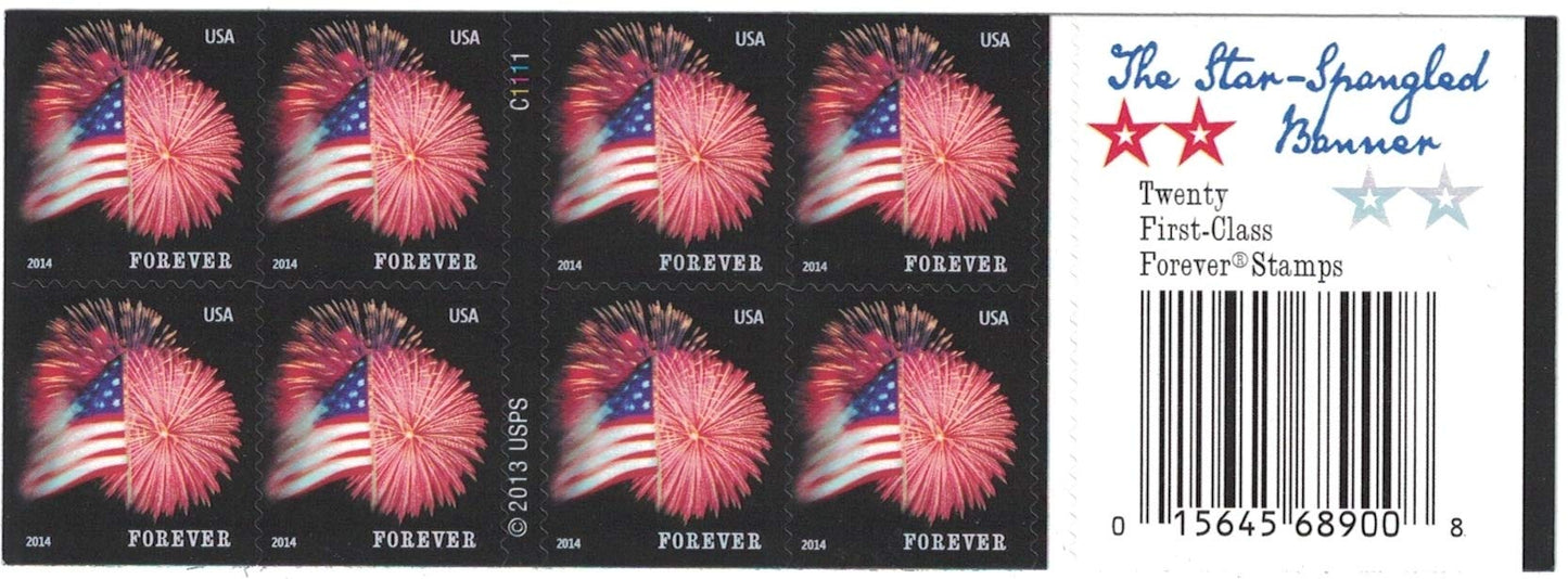 USPS Forever Stamps Star-Spangled Banner Booklet of 20 (Fireworks)