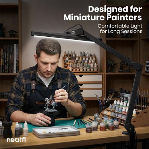 Neatfi XL LED Task Lamp - 2,500 Lumens for Manicure, Crafts & Office | Black with Clamp