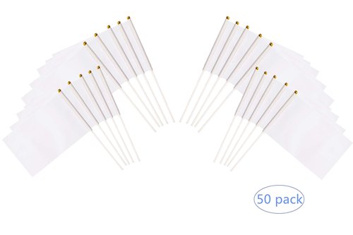 50 Pack White Stick Flag,Hand Held Small White Flags On Stick,Perfect Decorations Themed Party,Sports Clubs,Festival Events