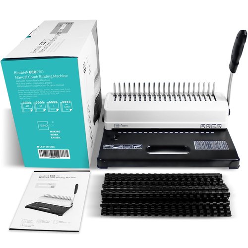 Binditek Binding Machine, 19-Hole, 450 Sheets, Comb Binder Machines with 100 PCS 1/2" Comb Spines, for Letter Size, A5 or Smaller Sizes