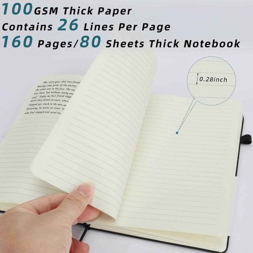 Coopay 24 Pack A5 Journal Notebook with 24 White Pens Bulk Classic Ruled Hardcover Leather Journal Set with Pen Holder for Men Women Writing Office Home School Business, 100GSM, 8.3” x 5.5” (Black)