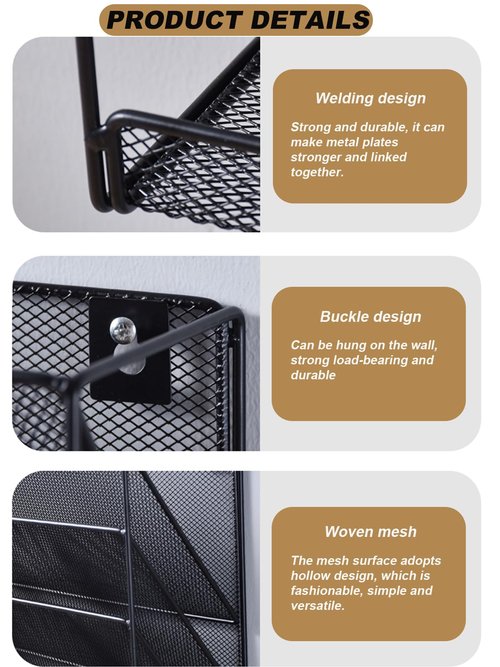 ZNMYDMT 5 Tier Mesh Wall File Organizer,3 Pockets vertical Mount Hanging Organizer with Top/Bottom Tray | 2 Hooks | Wall Mount & Door Hanging for Office Home